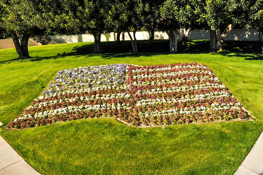 flowerbed in the shape of the American Flag